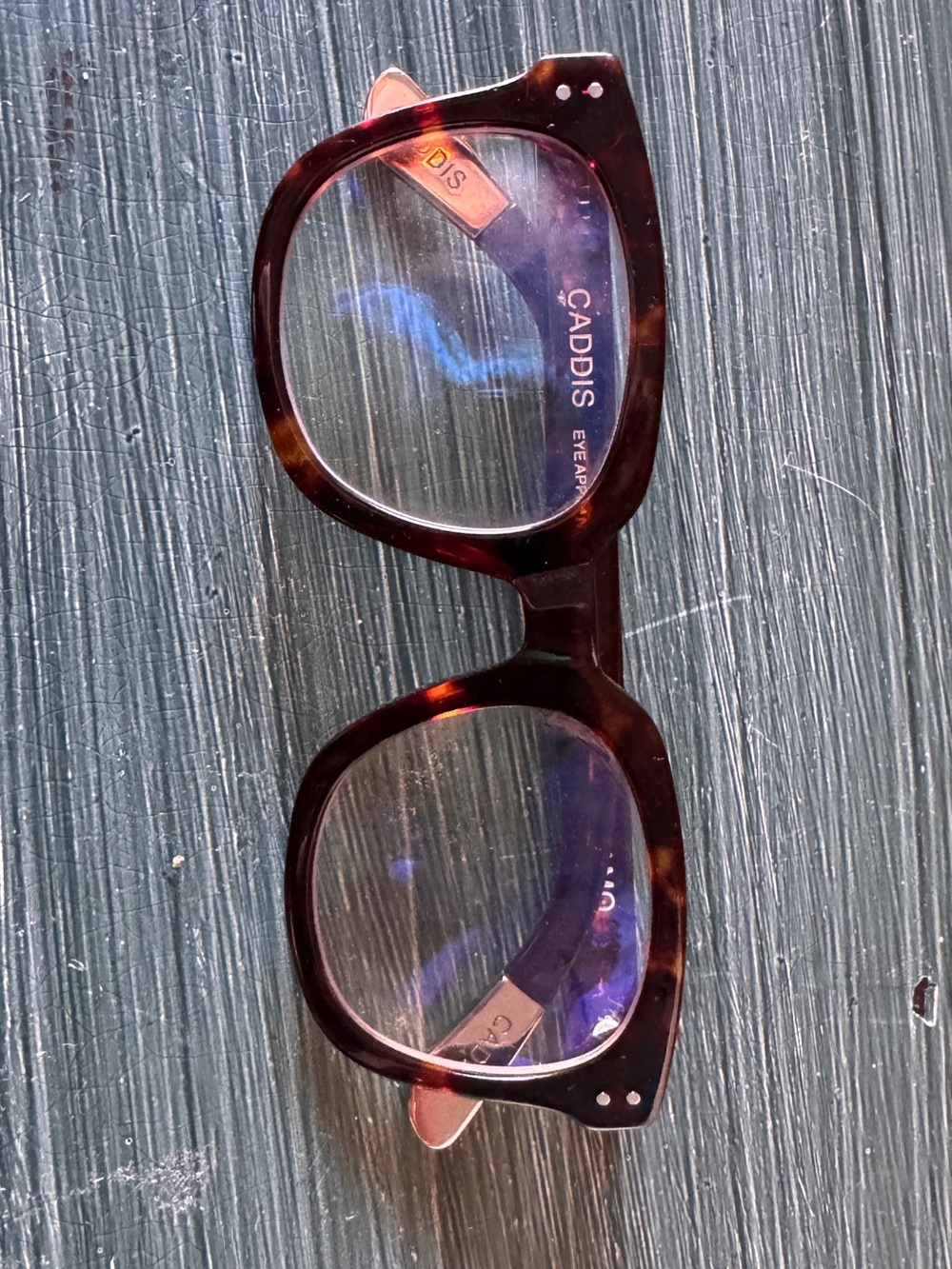 tortoiseshell square eyeglasses from Caddis Eye Appliances